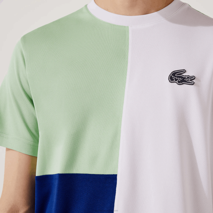hombres Lacoste 6F24908 blanco verde azul marino blanco cmn camiseta sport tricolor transpirable piqué ligero