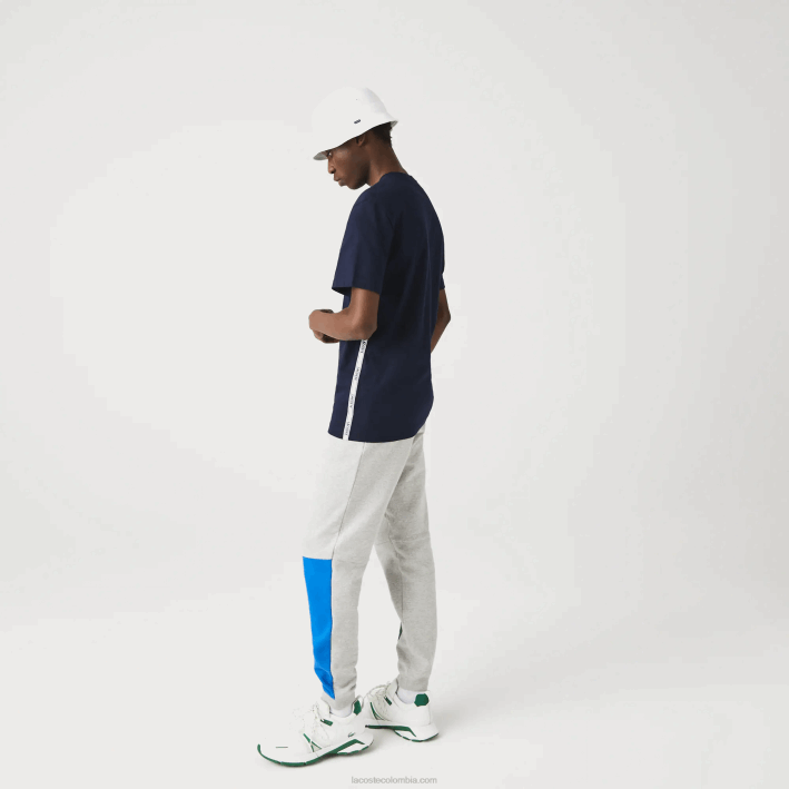 hombres Lacoste 6F24909 azul marino 166 playera con cuello redondo y bandas de la marca