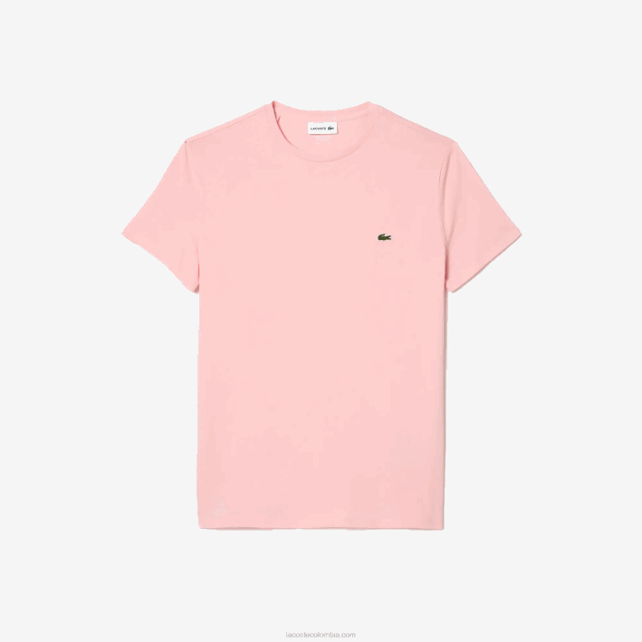 hombres Lacoste 6F2490 rosa kf9 camiseta de punto de algodón pima con cuello redondo