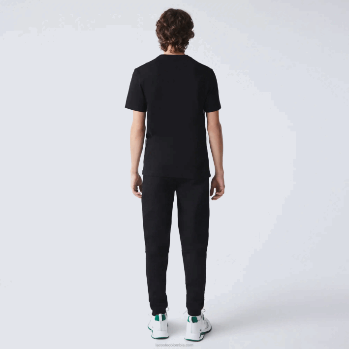 hombres Lacoste 6F24910 negro 031 playera con cuello redondo y bandas de la marca
