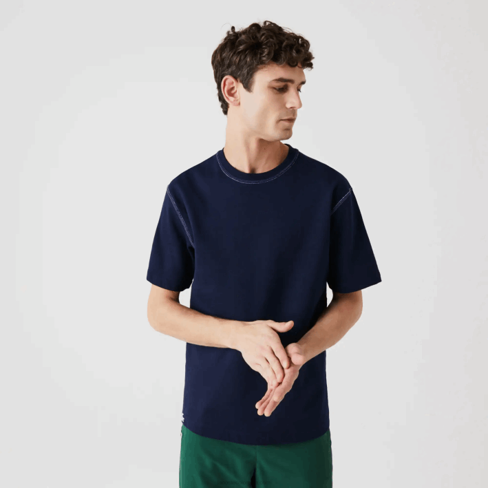 hombres Lacoste 6F24918 azul marino ge5 camiseta reversible de piqué de mezcla de algodón