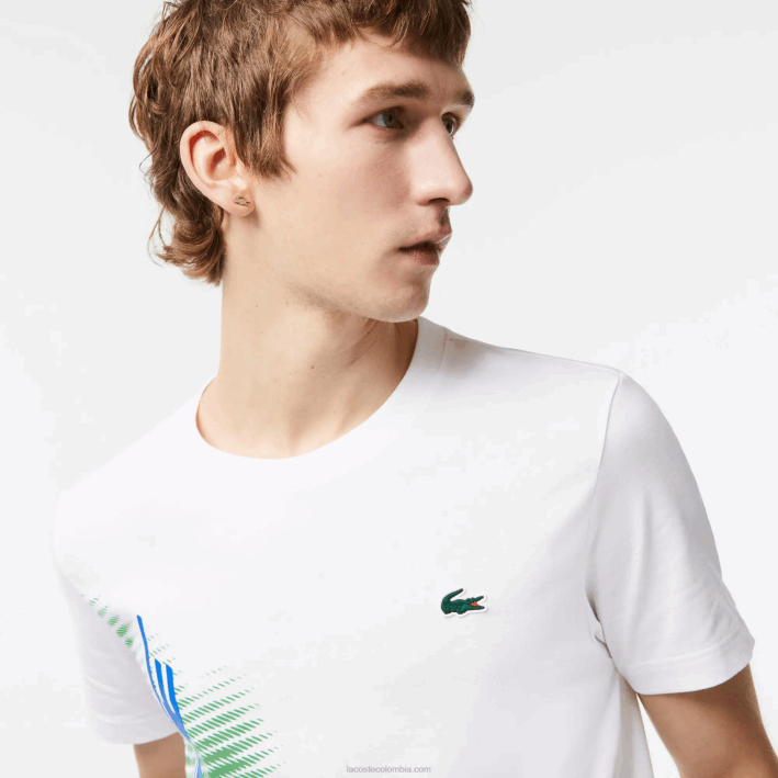 hombres Lacoste 6F2491 blanco 001 camiseta sport regular fit con marca en contraste
