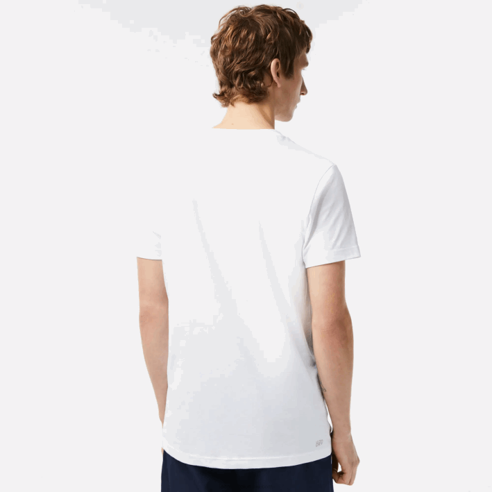 hombres Lacoste 6F2491 blanco 001 camiseta sport regular fit con marca en contraste
