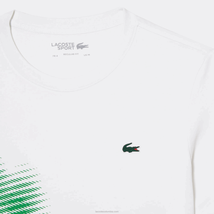 hombres Lacoste 6F2491 blanco 001 camiseta sport regular fit con marca en contraste
