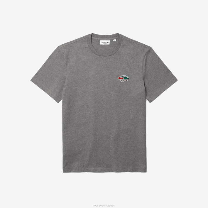 hombres Lacoste 6F24921 lomo gris 1vq camiseta de algodón orgánico con cuello redondo y cocodrilos de colores