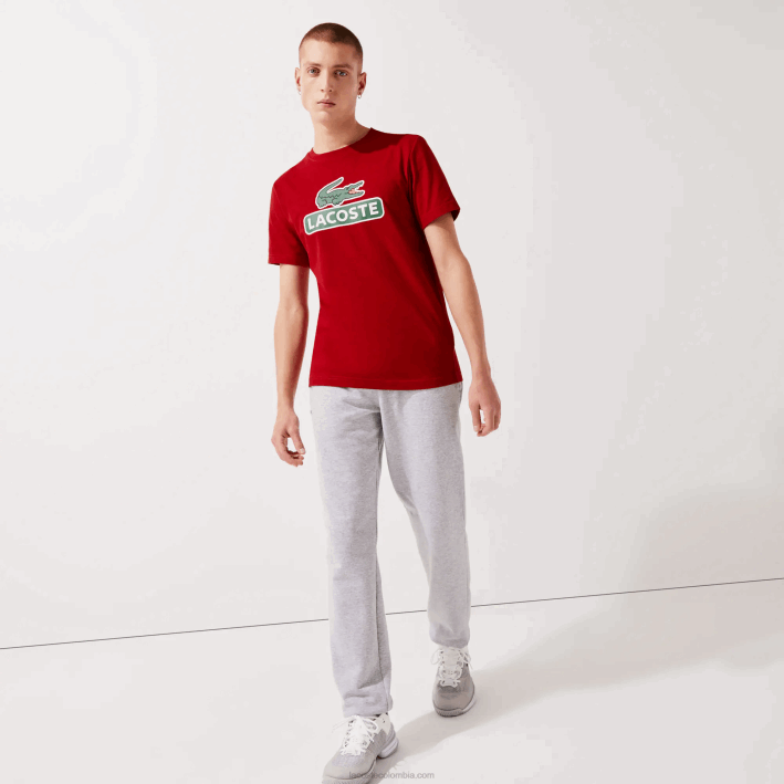 hombres Lacoste 6F24930 rojo 5sx playera transpirable con logo estampado deportivo
