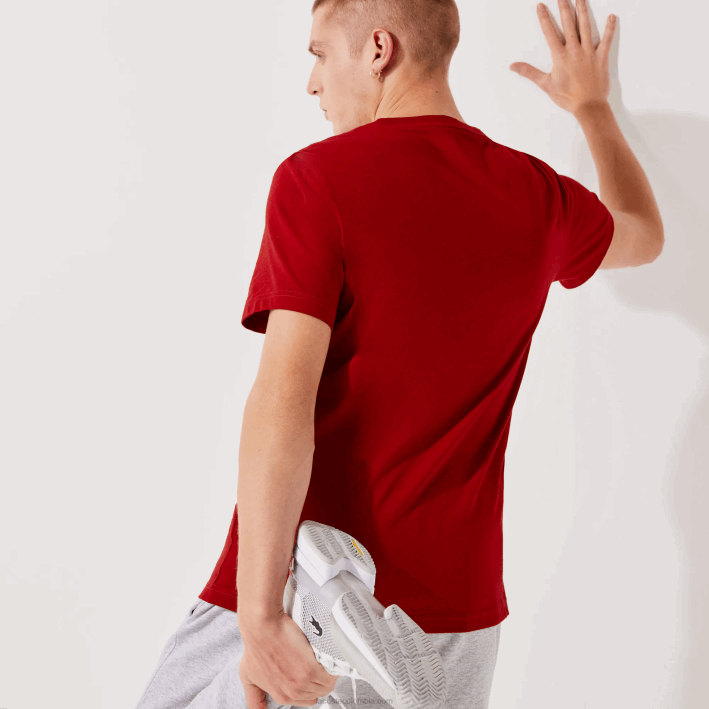 hombres Lacoste 6F24930 rojo 5sx playera transpirable con logo estampado deportivo