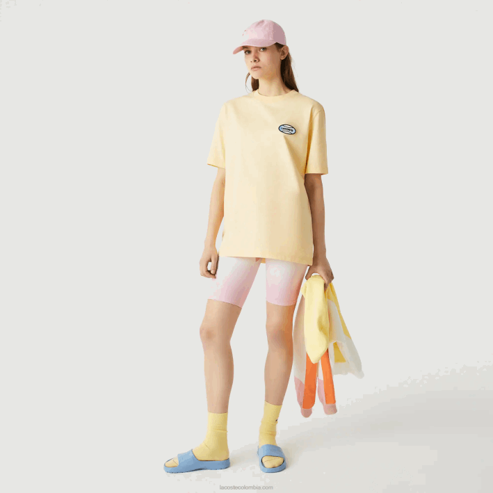 hombres Lacoste 6F24936 hbz amarillo camiseta live summer pack de algodón jaspeado de corte holgado