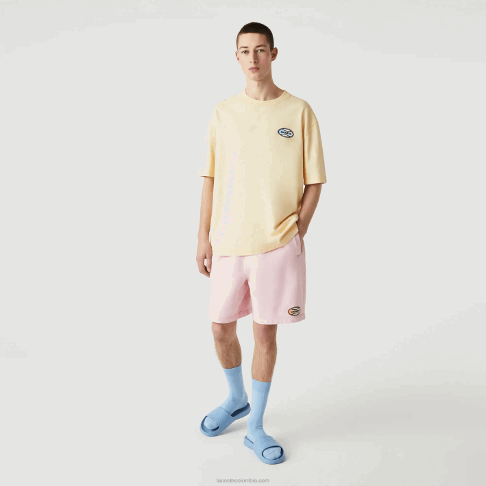 hombres Lacoste 6F24936 hbz amarillo camiseta live summer pack de algodón jaspeado de corte holgado