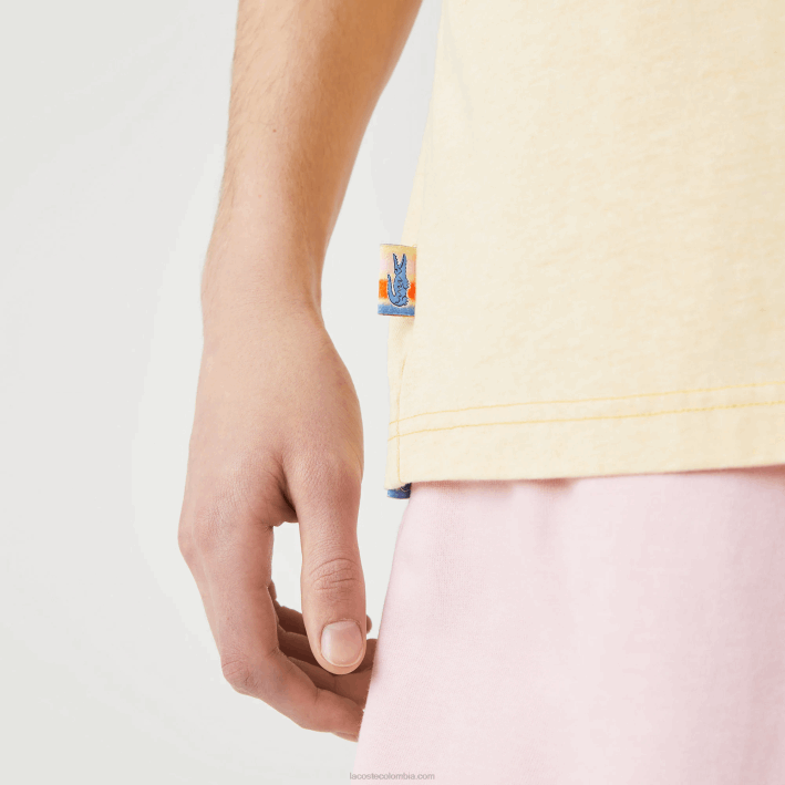 hombres Lacoste 6F24936 hbz amarillo camiseta live summer pack de algodón jaspeado de corte holgado