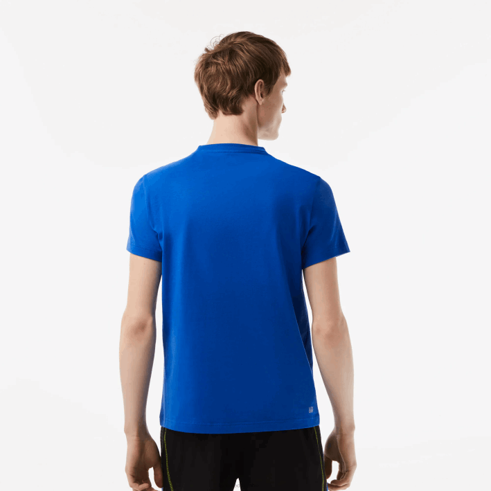 hombres Lacoste 6F2493 kxb azul camiseta sport regular fit con marca en contraste