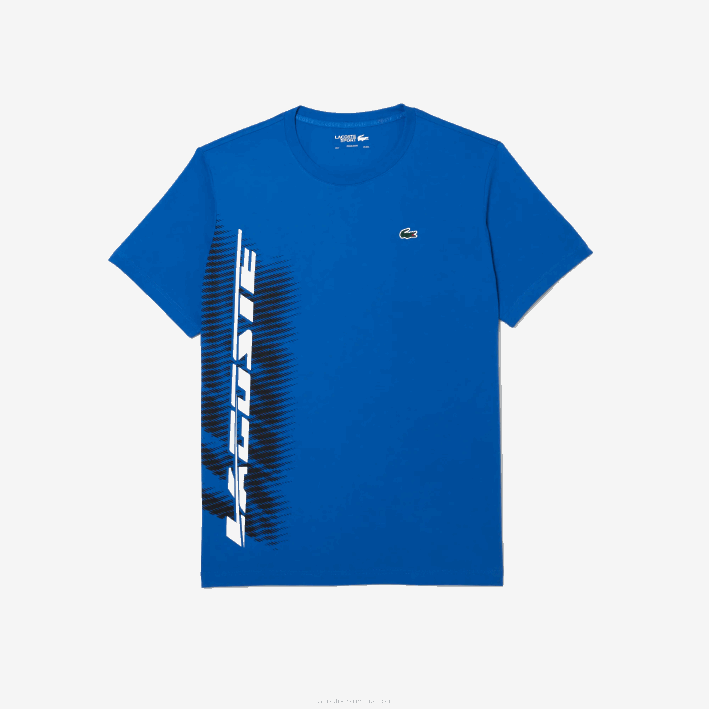 hombres Lacoste 6F2493 kxb azul camiseta sport regular fit con marca en contraste