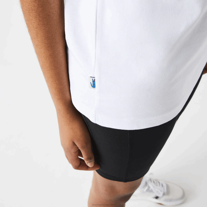 hombres Lacoste 6F24941 blanco azul amarillo d1q camiseta de algodón vivo