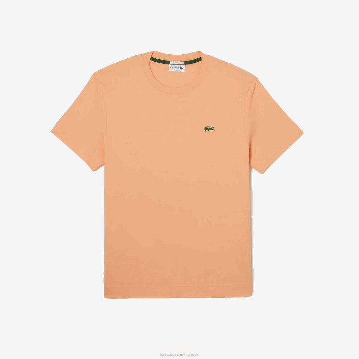 hombres Lacoste 6F2498 naranja claro heb camiseta de algodón orgánico con cuello redondo