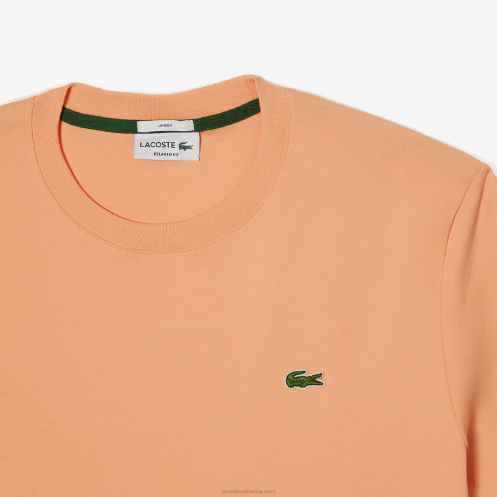 hombres Lacoste 6F2498 naranja claro heb camiseta de algodón orgánico con cuello redondo