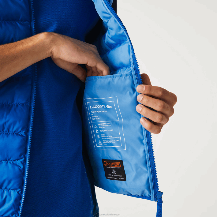 hombres Lacoste 6F241251 k1q azul chaleco acolchado repelente al agua