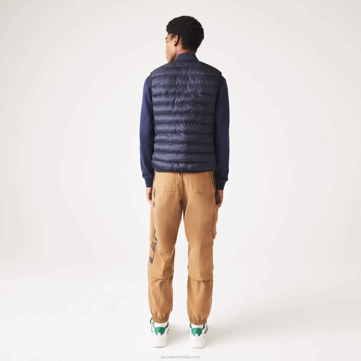 hombres Lacoste 6F241253 fondo azul marino chaleco acolchado repelente al agua