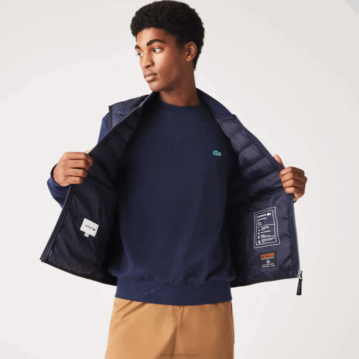 hombres Lacoste 6F241253 fondo azul marino chaleco acolchado repelente al agua