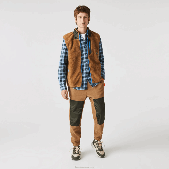 hombres Lacoste 6F241262 marrón caqui verde 89f chaleco polar sherpa
