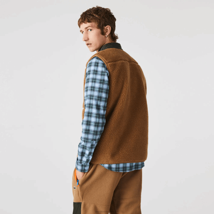 hombres Lacoste 6F241262 marrón caqui verde 89f chaleco polar sherpa