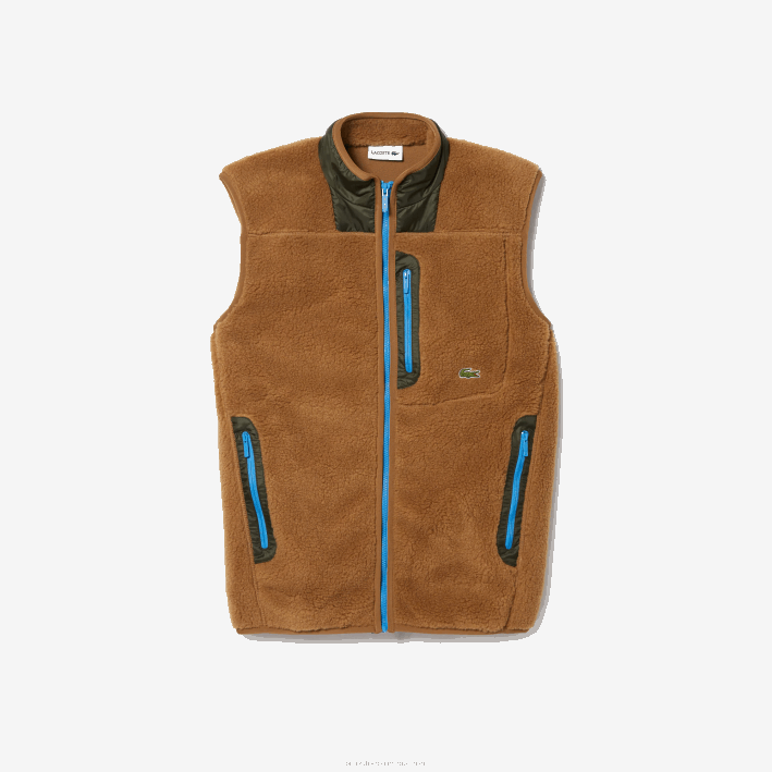 hombres Lacoste 6F241262 marrón caqui verde 89f chaleco polar sherpa