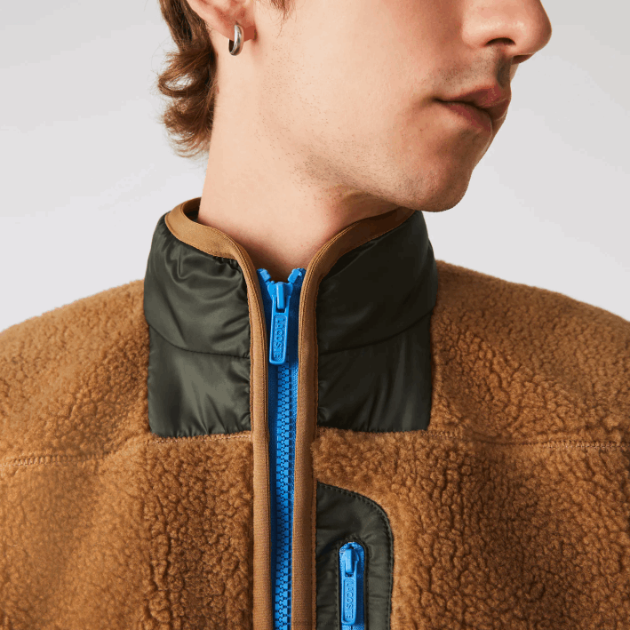 hombres Lacoste 6F241262 marrón caqui verde 89f chaleco polar sherpa