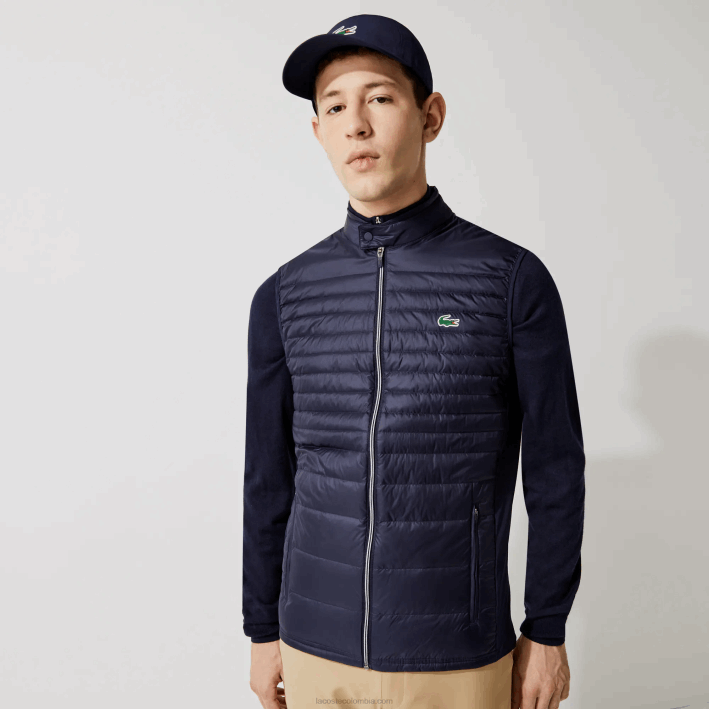 hombres Lacoste 6F241309 azul marino 5fs chaleco de golf deportivo ligero resistente al agua acolchado