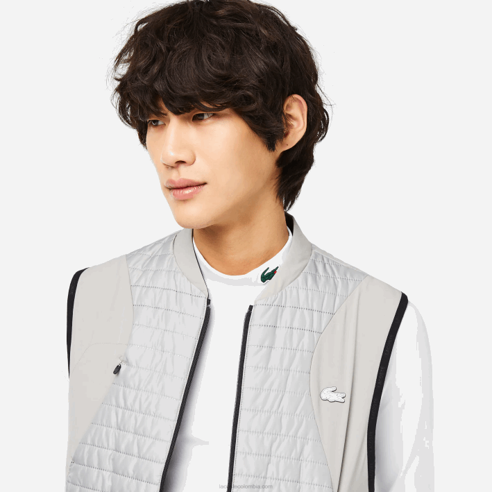 hombres Lacoste 6F24384 wix negro gris chaleco sport acolchado reversible