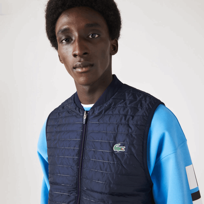 hombres Lacoste 6F24386 morado azul marino se3 chaleco sport acolchado reversible