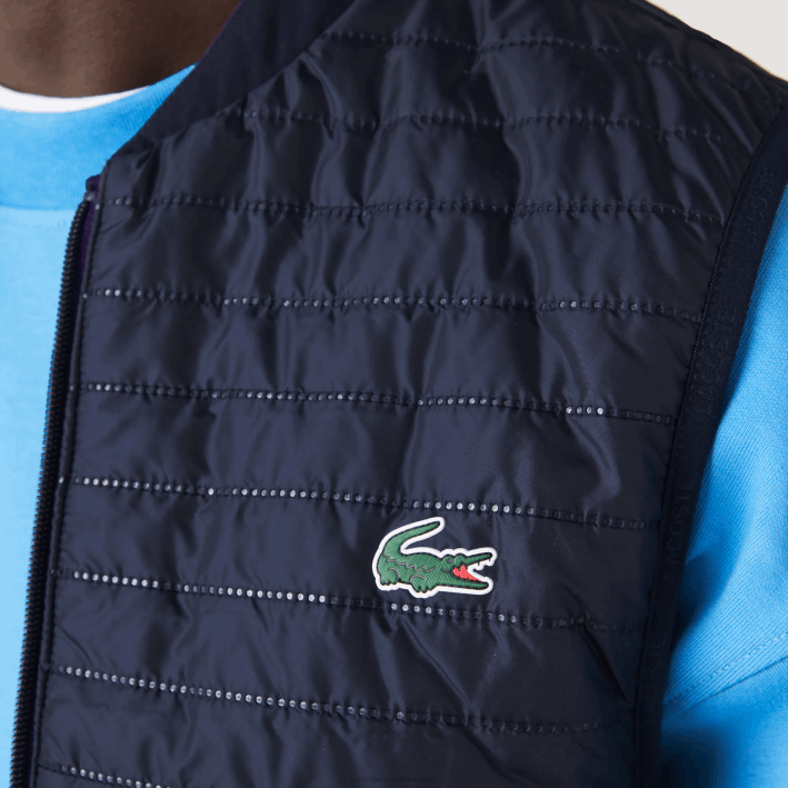 hombres Lacoste 6F24386 morado azul marino se3 chaleco sport acolchado reversible