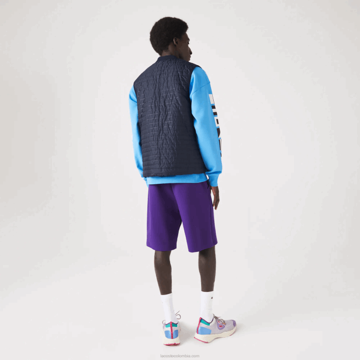 hombres Lacoste 6F24386 morado azul marino se3 chaleco sport acolchado reversible