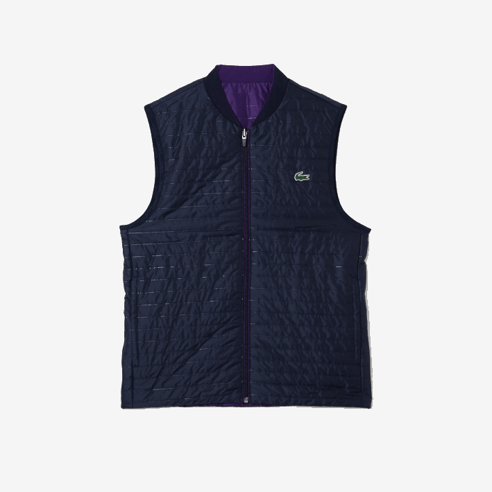 hombres Lacoste 6F24386 morado azul marino se3 chaleco sport acolchado reversible