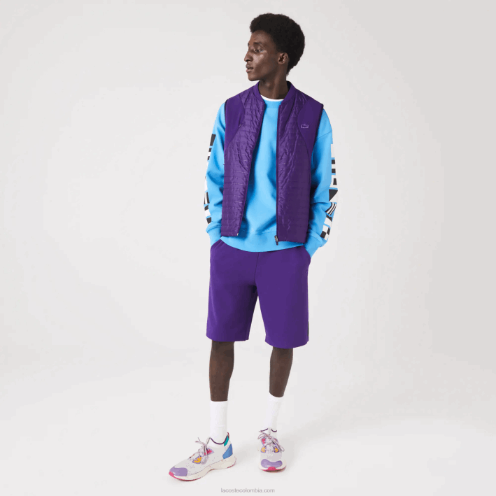 hombres Lacoste 6F24386 morado azul marino se3 chaleco sport acolchado reversible