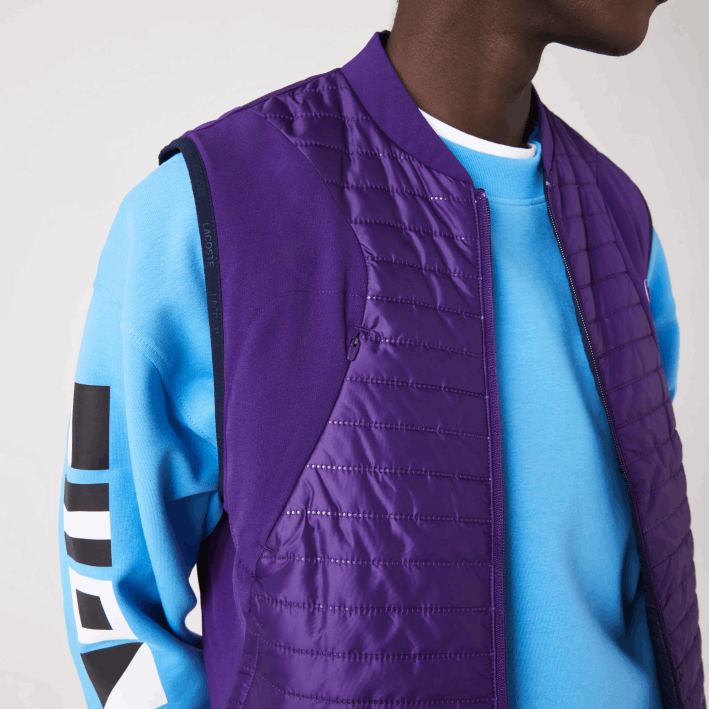 hombres Lacoste 6F24386 morado azul marino se3 chaleco sport acolchado reversible