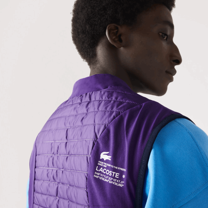 hombres Lacoste 6F24386 morado azul marino se3 chaleco sport acolchado reversible