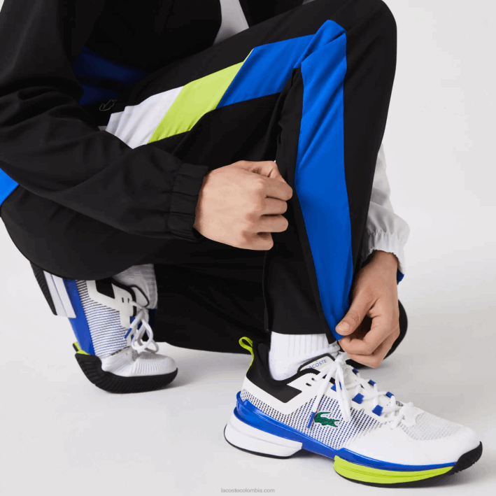 hombres Lacoste 6F241144 blanco negro azul amarillo l74 chándal deportivo de tenis con estampado de cocodrilo
