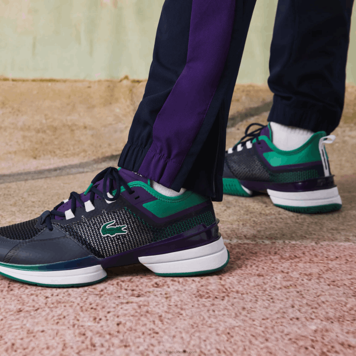 hombres Lacoste 6F241145 azul marino verde violeta blanco xsb chándal deportivo de tenis con estampado de cocodrilo