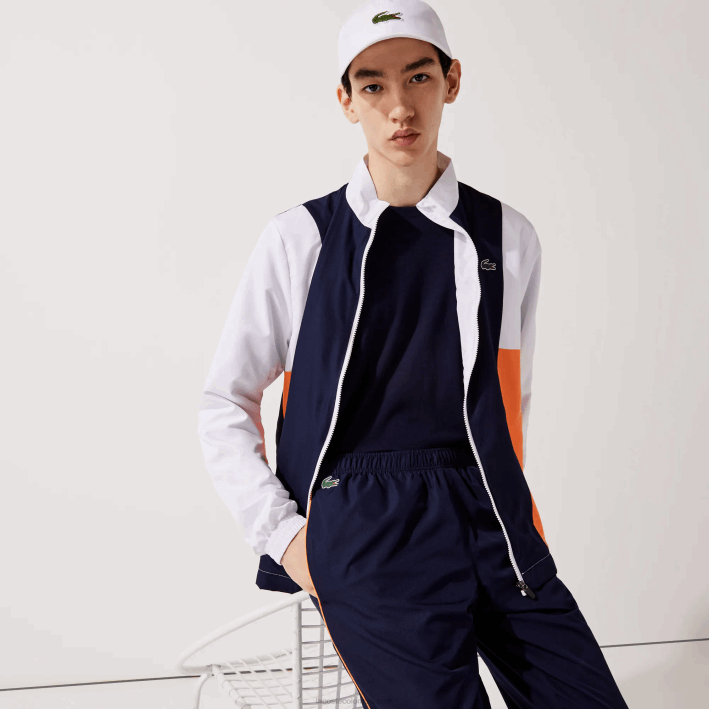 hombres Lacoste 6F241156 blanco naranja azul marino 8ty chándal deportivo con bloques de colores