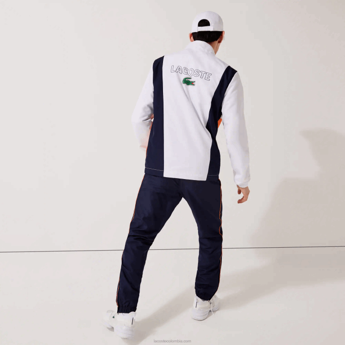 hombres Lacoste 6F241156 blanco naranja azul marino 8ty chándal deportivo con bloques de colores