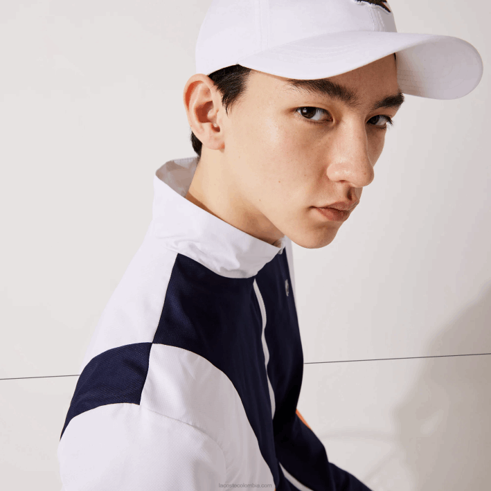 hombres Lacoste 6F241156 blanco naranja azul marino 8ty chándal deportivo con bloques de colores