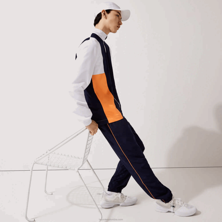 hombres Lacoste 6F241156 blanco naranja azul marino 8ty chándal deportivo con bloques de colores