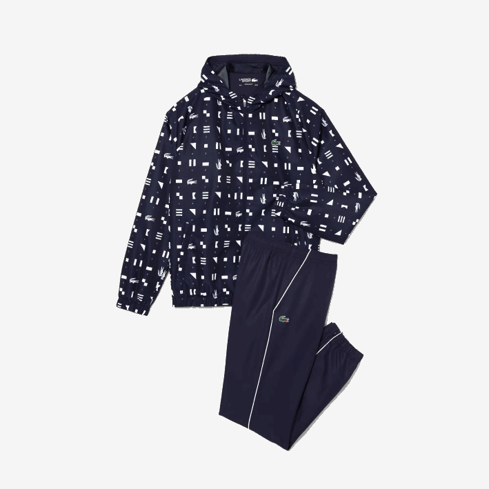 hombres Lacoste 6F241194 blanco azul marino r20 chándal deportivo de tenis