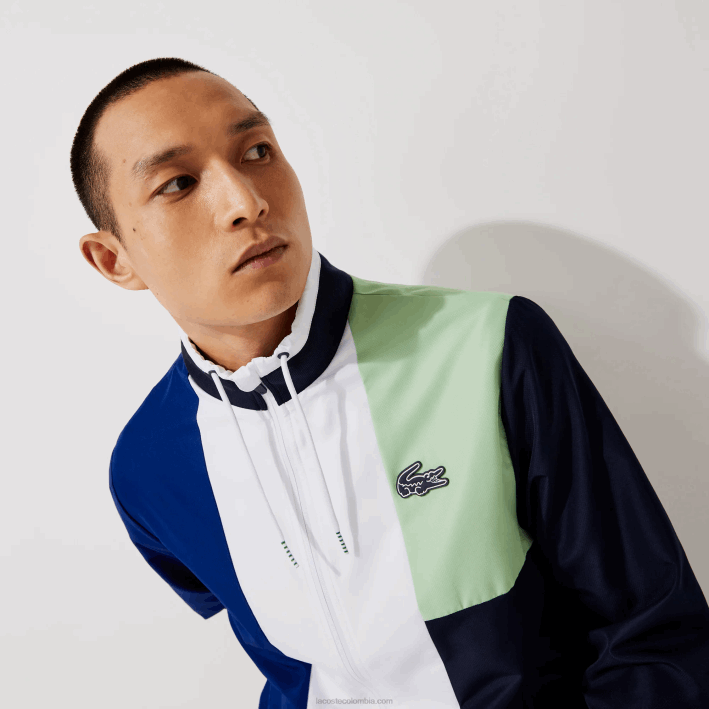 hombres Lacoste 6F241201 verde azul marino blanco cn1 chándal deportivo con bloques de color