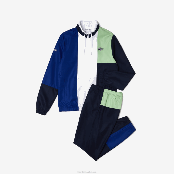hombres Lacoste 6F241201 verde azul marino blanco cn1 chándal deportivo con bloques de color