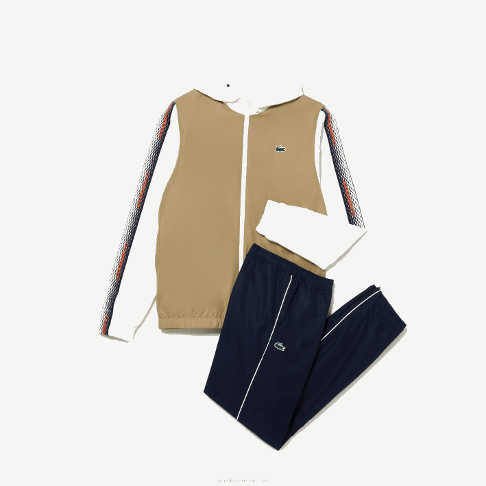 hombres Lacoste 6F24342 beige azul marino blanco 8x2 jogger de tenis regular fit