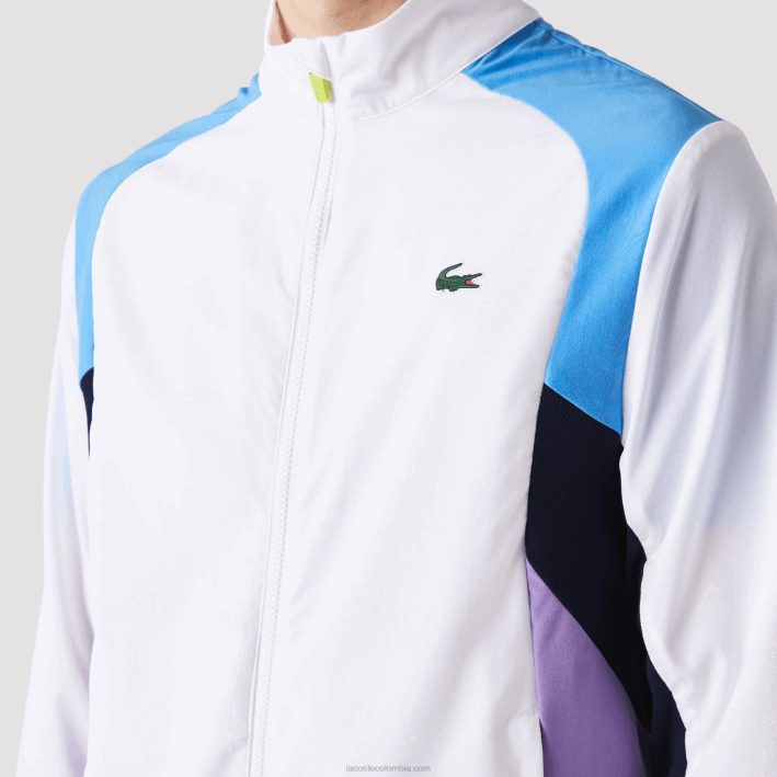 hombres Lacoste 6F24996 blanco morado azul marino y03 chándal deportivo de tenis con bloques de color