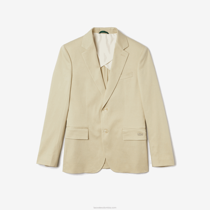 hombres Lacoste 6F241305 beige 68s blazer plisado de mezcla de algodón y lino