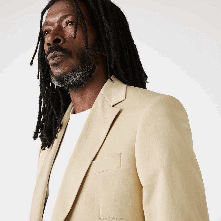 hombres Lacoste 6F241305 beige 68s blazer plisado de mezcla de algodón y lino