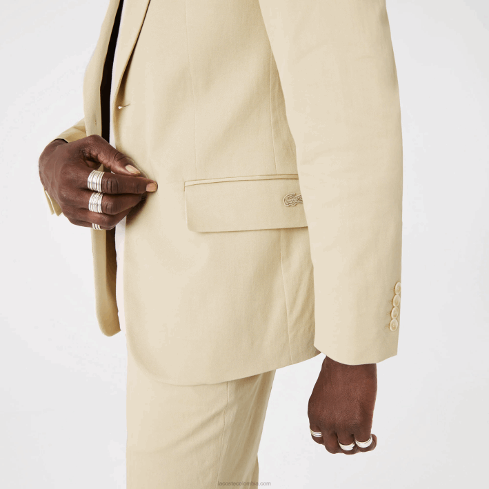 hombres Lacoste 6F241305 beige 68s blazer plisado de mezcla de algodón y lino