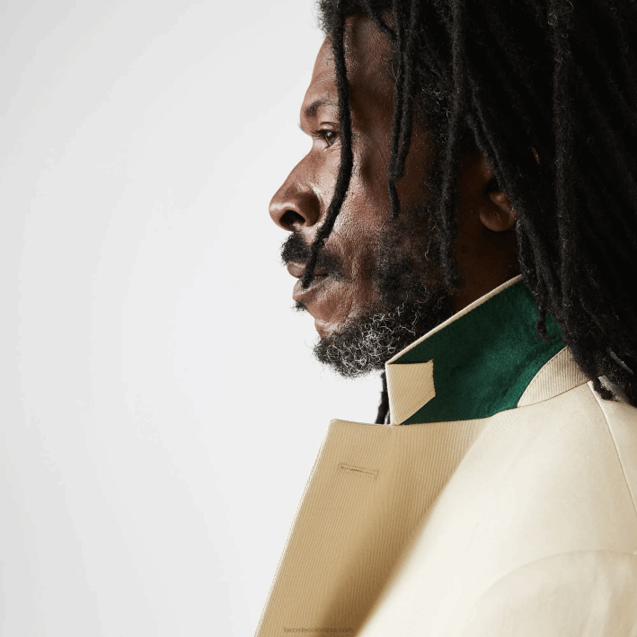 hombres Lacoste 6F241305 beige 68s blazer plisado de mezcla de algodón y lino